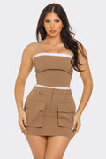Elastic Trim Tube Top And Mini Skirt Set